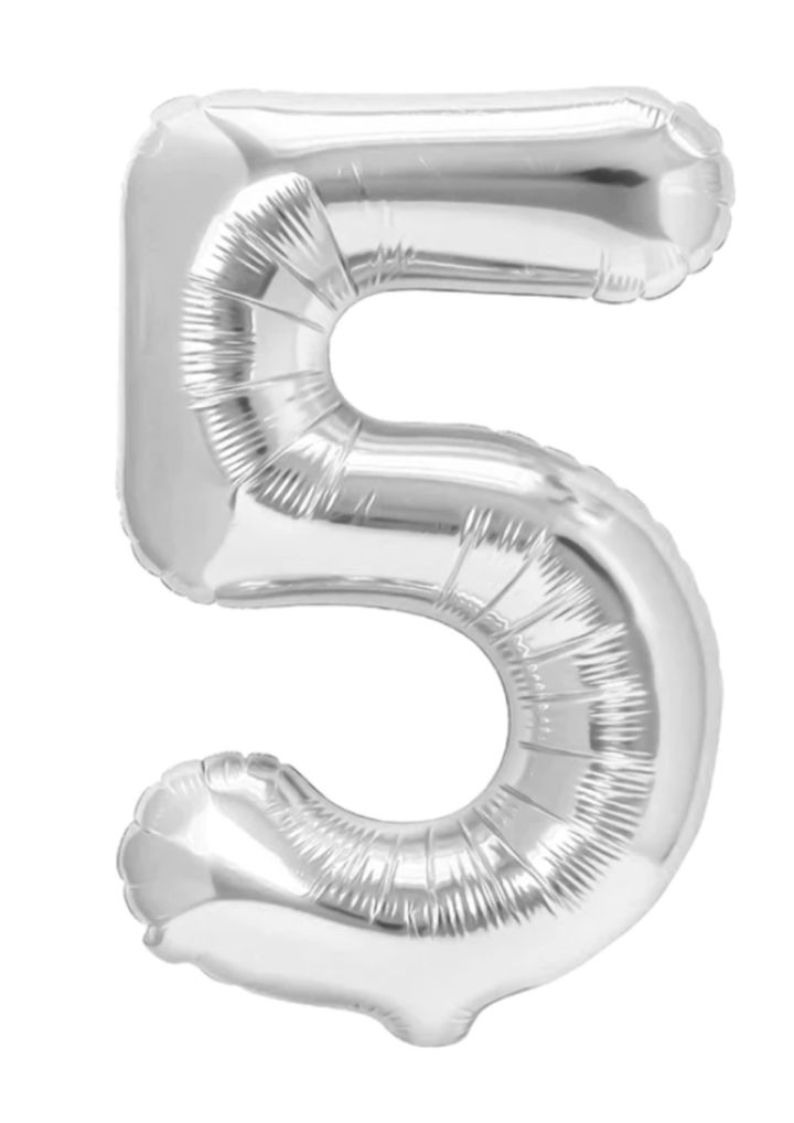 Balon cyfra "5" srebrna 100cm